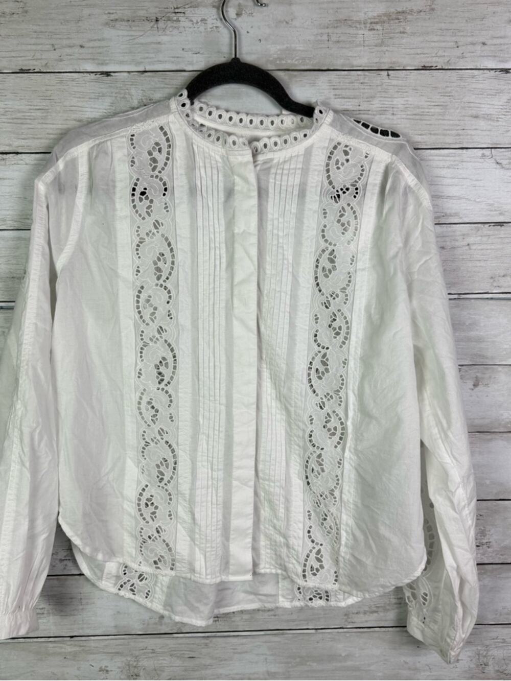 Madewell LACE-INSET PINTUCKED BUTTON-UP TOP IN WHITE Size Small